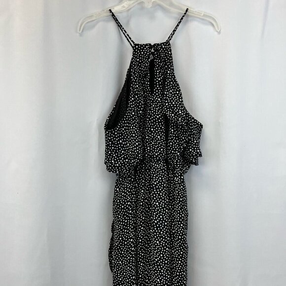 Lush Womens Sundress Black Polka Dot Sleeveless Spaghetti Strap Wrap Front M - Picture 6 of 11